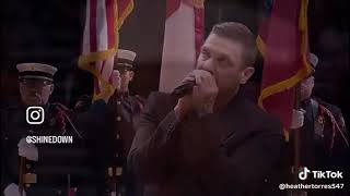 Brent Smith of Shinedown singing “The Star-Spangled Banner”