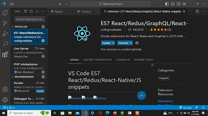 React-Native/React/Redux snippets for es6/es7 | Learn react-native part#7