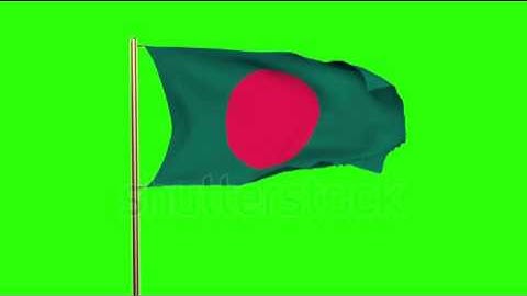 Bangladesh flag with cloud waving in the wind. Green screen, alpha matte. Loopable animation Stock