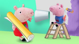 George dessine sur le papier peint. Vidéo pour enfants avec la famille de Peppa pig. screenshot 1