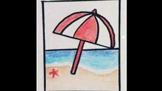 🏖️ BEACH WITH UMBRELLA ART. #EASYDRAWING #DRAWINGS #EMOJIDRAWING