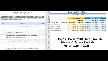 Exp22_Excel_Ch01_ML1_Rentals | Excel Chapter 1 Mid-Level 1 - Guest House Rental (Full answer 2025)