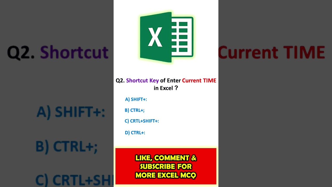 Shortcut Key to Enter Current Time | Excel MCQ | Computer Quiz  