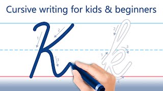How to write letter K. Cursive writing for kids and beginners. Handwriting practice.