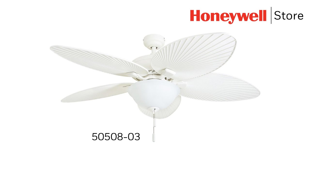 Honeywell Palm Island White Tropical LED Ceiling Fan With Light, Palm Leaf Blades - (50508-03)