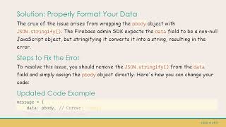 Resolving the Error: data must be a non-null object in Firebase Cloud Messaging