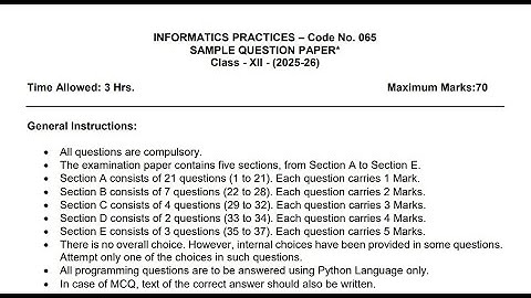 CBSE Sample Paper Class 12 Informatics Practices (065) Session : 2025-26 Section A