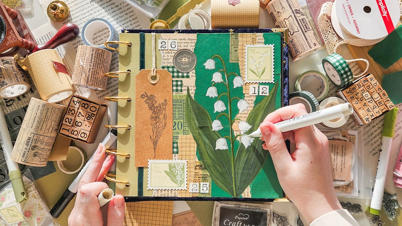 ASMR Scrapbook With Me | Lily of the Valley Theme | Relaxing Stationery Sounds | No Talking