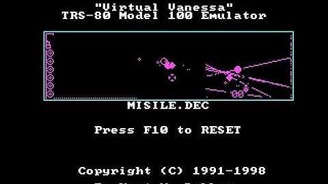 Missile Command - TRS 80 Model 100 Tandy Radio Shack - emulador Virtual Vanessa 8085 DOSBox