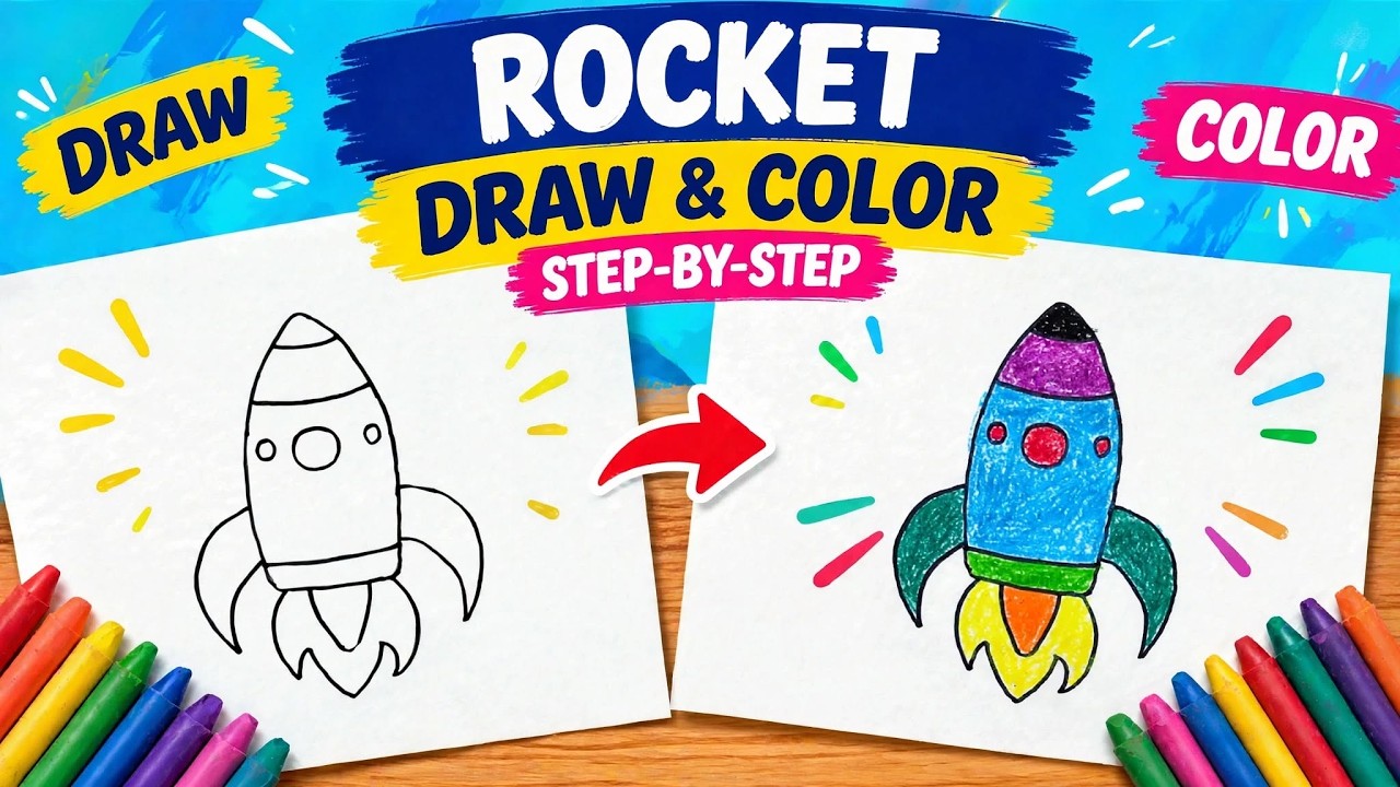 Rocket Color Learning How to Draw and Color a Rocket for Kids | Learn Step by Step Drawing ...