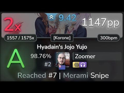 9.4⭐Zoomer | Inugami Korone & Nekomata Okayu - Hyadain's Jojo Yujo [Korone]+HDNC 98.76% (1147pp 2❌)