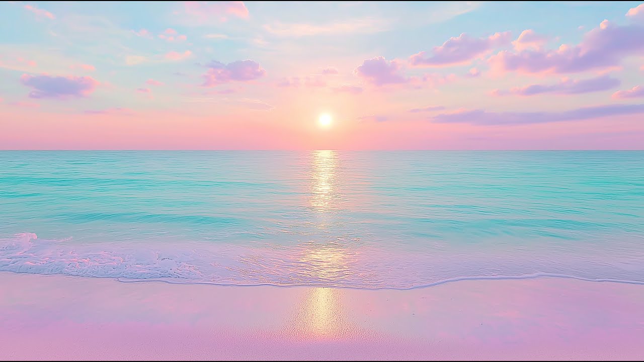 Pastel Sunset Beach - 10 Hours 4K Nature Sounds for Sleep, Study, Relaxation