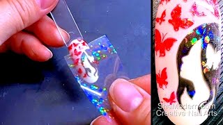 Lady and Butterflies Sparkle Holo Nail Art with Foil Transfer over Semi-Gel Sticky Stamping Polishes