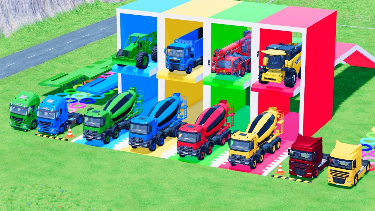 GARAGE OF COLORS : Driving BIG Mixer Trucks With Double Flatbed Trucks & Other | FS22 MAN SCANIA