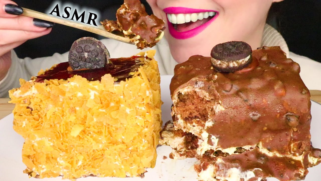 CHOCOLATE - COOKIE & CARAMEL MOUSSE CAKES 🍰 | ASMR Mukbang | Real Eating Sounds