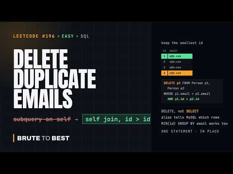 LeetCode #196: Delete Duplicate Emails — Self Join on id Greater Than id