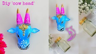 Diy wall decor | bottle art | clay art | reusing waste bottles | cow painting |  cow head sculpture