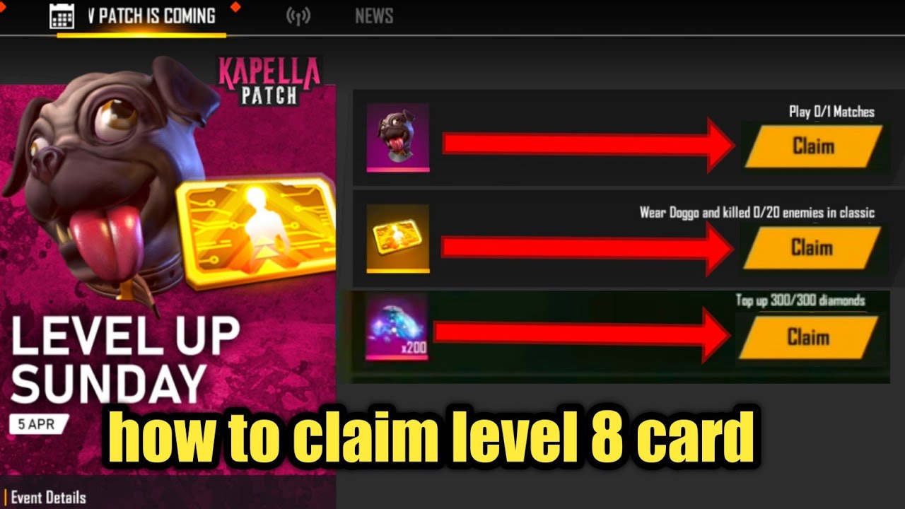 How to get level up sunday event level 8 card in free fire | free fire new level 8 card event