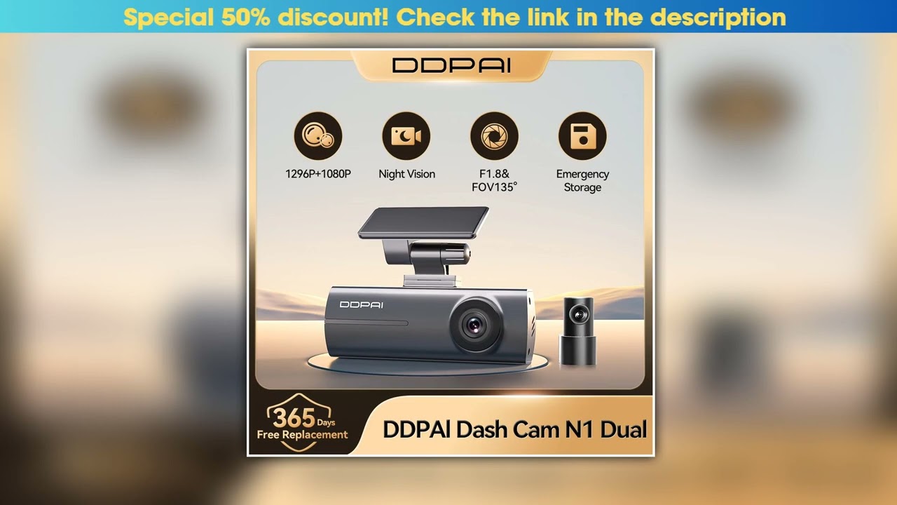 DDPAI Dash Cam N1 Dual Front Rear Recording NightVIS 1296P Dash Cam Recorder Car DVR App Control Sp
