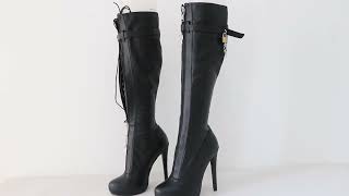 Sorbern Lockable Zipper Knee High Boots Fetish High Heels For Women Stilettos Platform Shoes