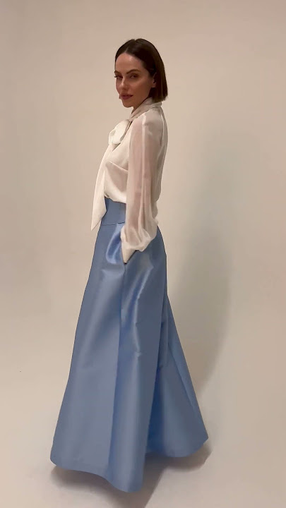 Mother of the Bride Outfit, Pussy Bow Shirt & Box Pleat Skirt, Sassi Holford RTW Collection