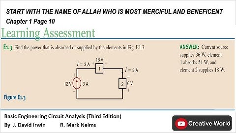 Learning Assessment E1.3 solution| Electrical Power calculations |Basic Engineering Circuit Analysis