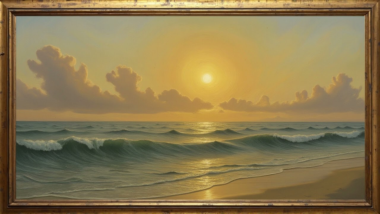 7 Hour Beach Ocean Wallpaper Background | Antique Painting TV Art Screensaver | Gold Frame Aesthetic