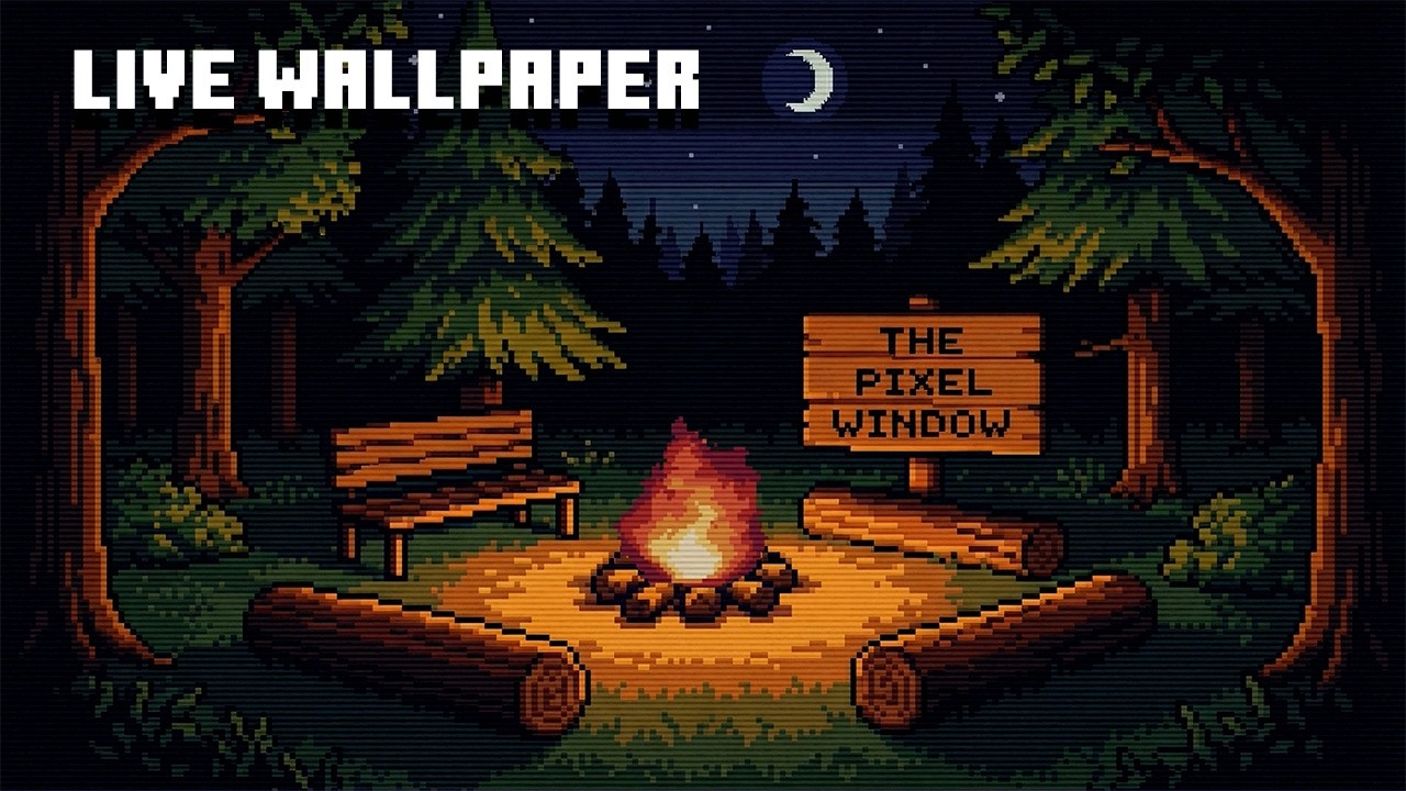 Midnight Forest Campfire 🔥 Pixel Art Live Wallpaper (8 Hours)