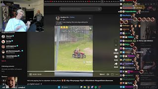 xQc cant stop laughing over Bro recording a Dog on lawnmower while having conversation with his Babe