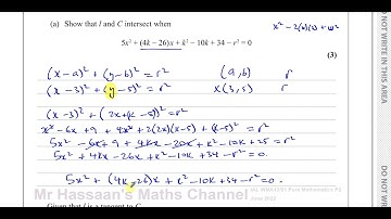 WMA12/01, IAL, (Edexcel), P2, June 2022, Q10 Equations of Circles, Tangents, Discriminant