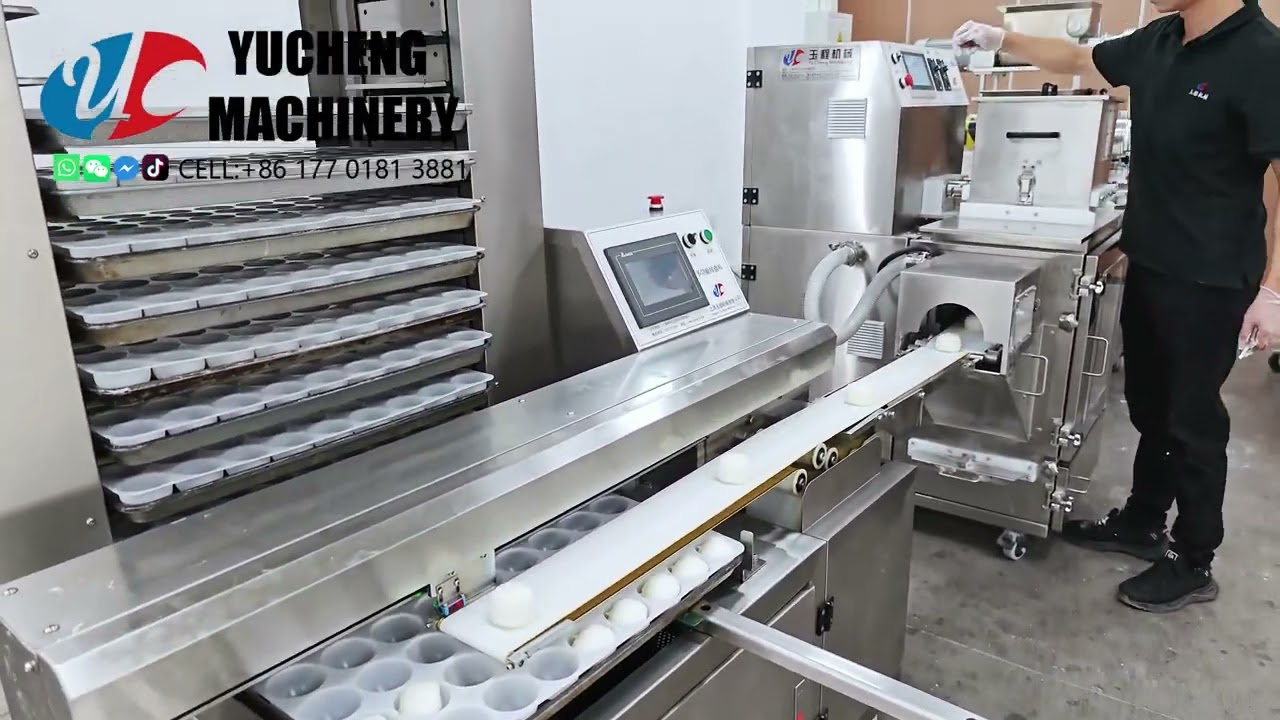 Mochi Ice Cream Encrusting Machine with Plastic Tray Stacker Machine