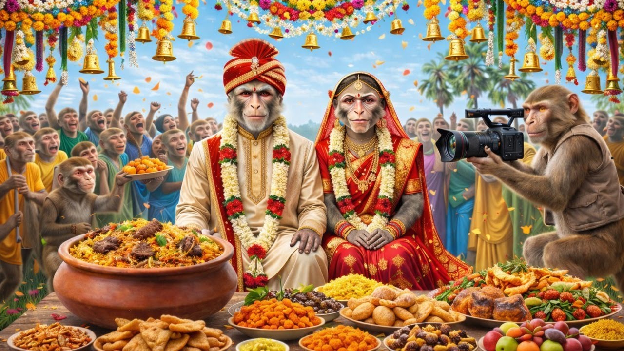 लाल साड़ी वाली दुल्हन?! 😱 बंदरों की शाही शादी 💍 | Monkey Wedding