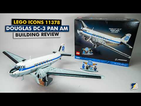 YouTube thumbnail: LEGO Icons 11378 Douglas DC-3 Pan Am Airliner Detailed Building Review