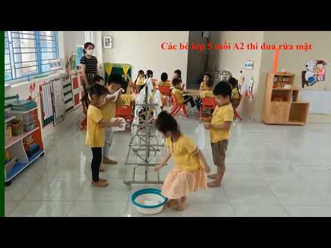Giờ uống sữa và vệ sinh rửa mặt rửa tay của lớp 5A2 - Trường mầm non Trường Thọ