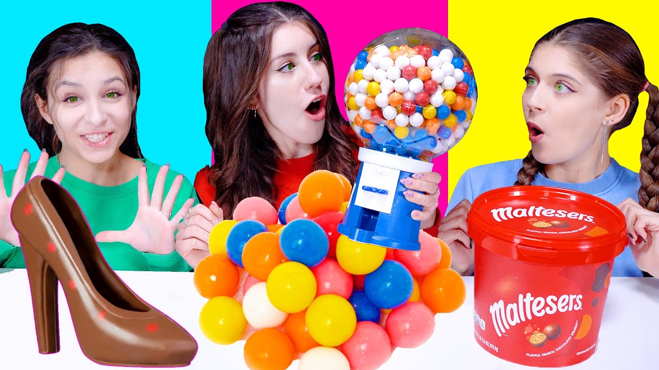 BUBBLE GUM VS CHOCOLATE FOOD ASMR EATING CHALLENGE LiLiBu YouTube
