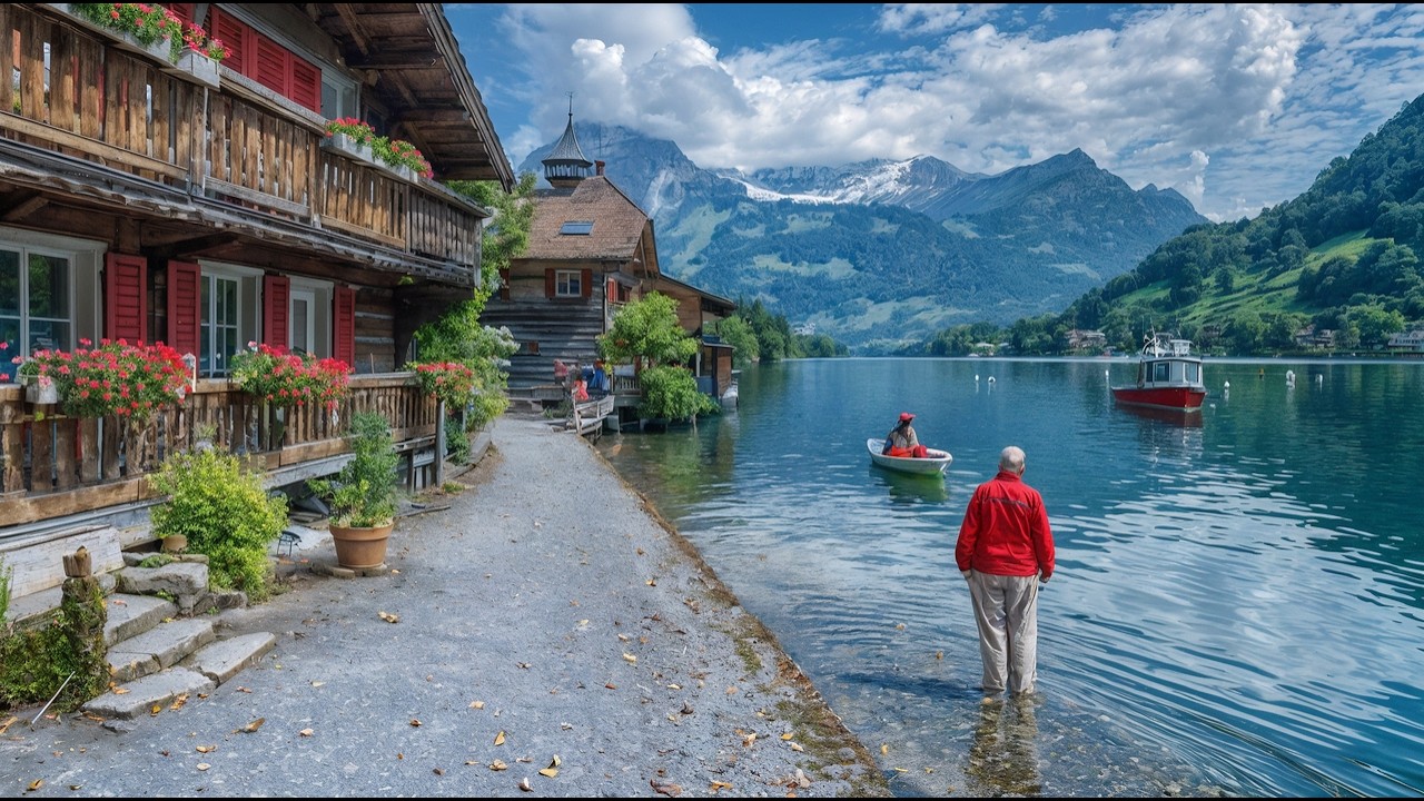 Интерлакен – спокойная летняя прогулка по озеру Тун | Швейцария 4K