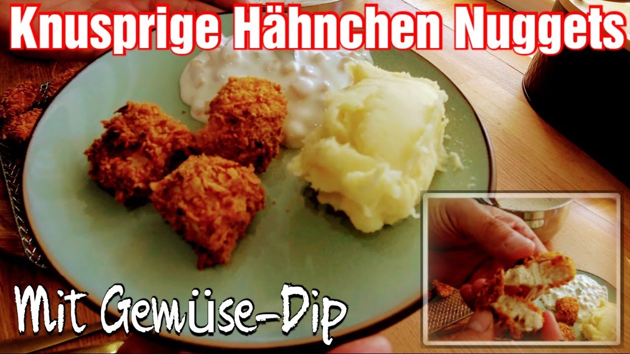 Knusprige Hähnchen Nuggets mit Gemüse-Dip und Kartoffelstampf | Sehr ...