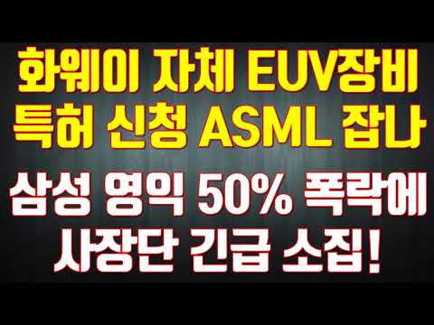 화웨이 자체 EUV 장비 특허 신청 ASML 잡나 삼성 영익 50% 폭락에 사장단 긴급 소집!