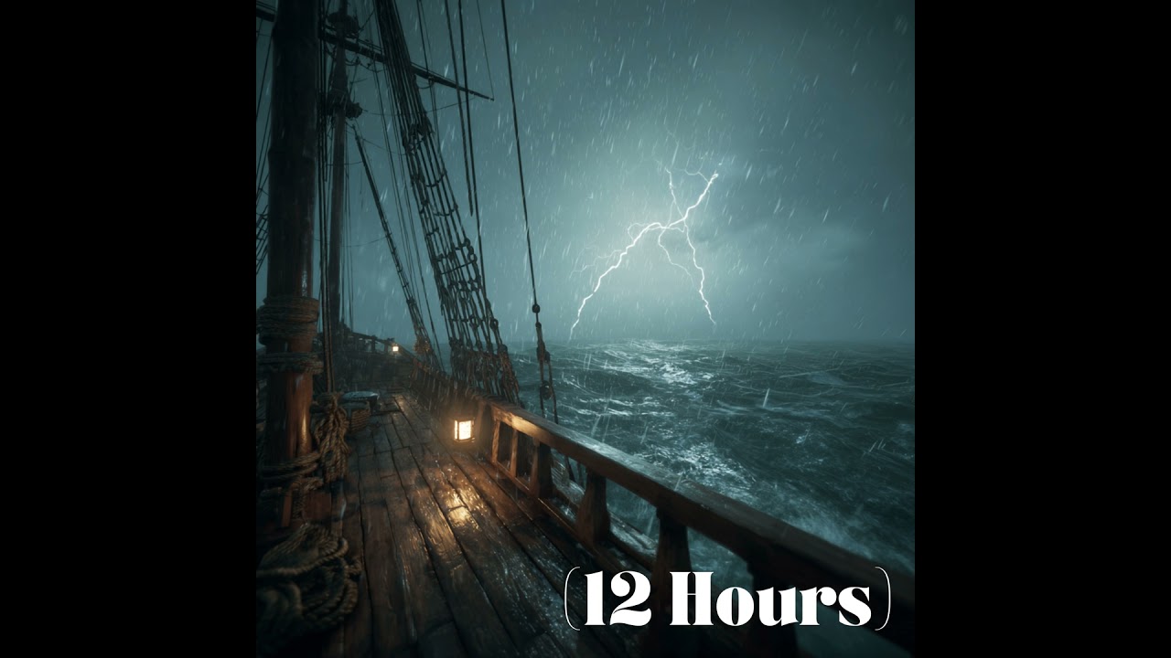 Creaking Wooden Ship Sailing Through Thunder and Rain | Sleep Sound (12 Hours)