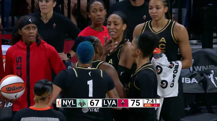 😳 A'ja Wilson HELD BACK By Teammates & Coach After Push To The Floor! | Las Vegas Aces vs NY Liberty