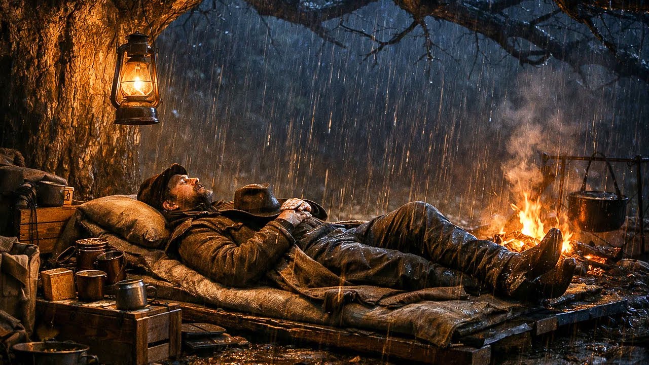 Arthur's Lonely Tent Night Under a Tree – Solo Camping in Heavy Rain & Thunder | RDR2 ASMR