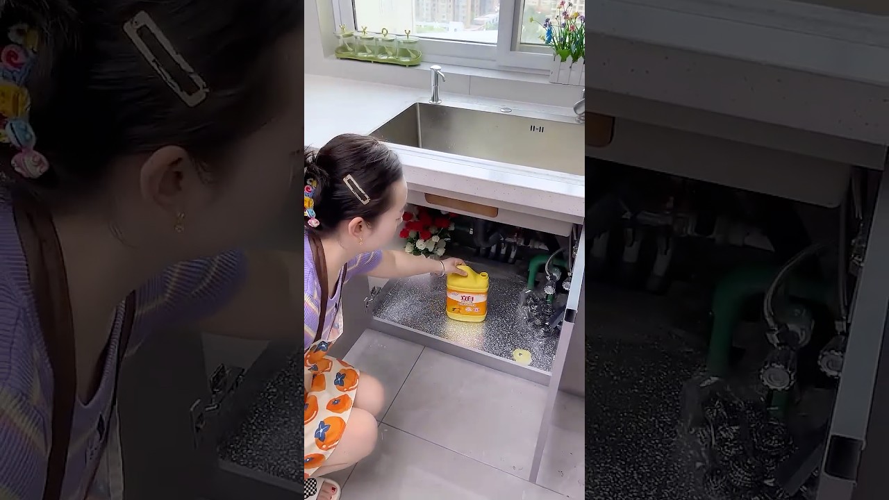 You can install a soap dispenser like this one to make the pressing smooth and wash dishes...