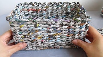 Woven RECTANGULAR STORAGE BASKET Out of Newspaper