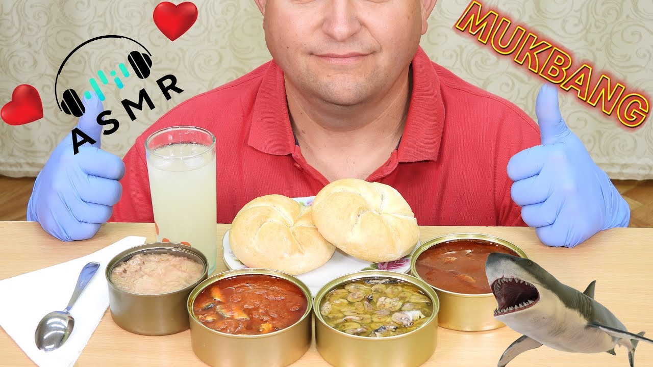 ASMR Mukbang Canned Fish Party / Eating Sounds / No Talking / Blue Gloves