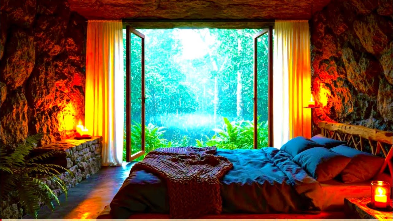 Cozy Rainfall in a Forest Bedroom | Relaxing Sleep Ambience