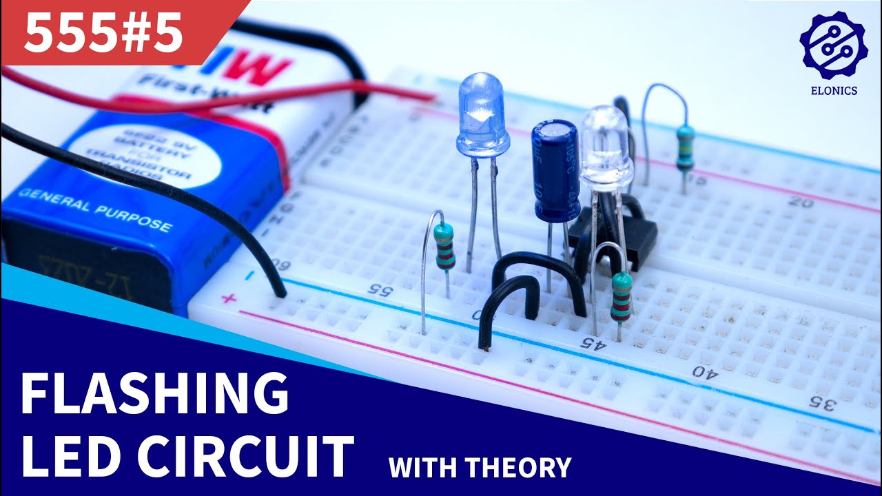 Adjustable Flashing/Blinking LED circuit on Breadboard | 555 Timer