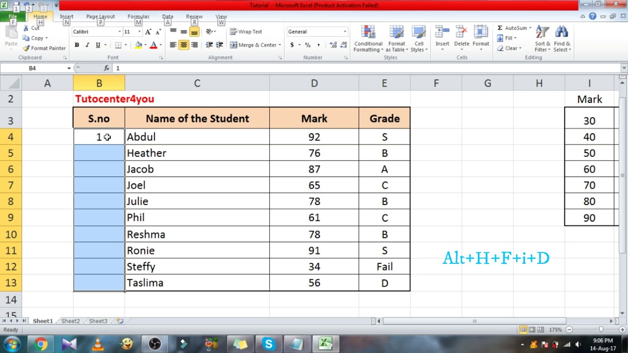 easy-way-to-put-serial-number-in-excel-without-mouse-fill-command-youtube