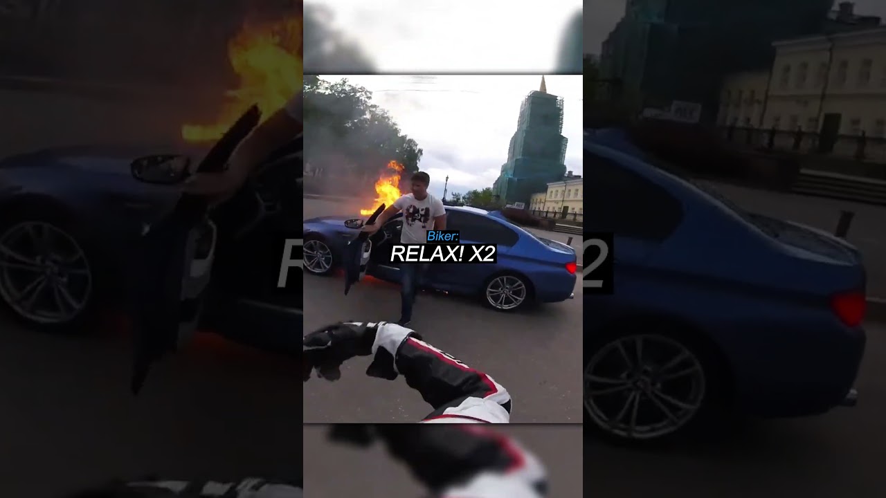 Biker rushes to save burning BMW🔥😨 #shorts #rescue #motorcycle