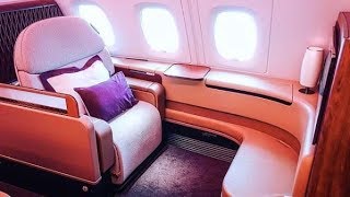 Qatar Airways First Class   Paris to Doha  Airbus A380 (QR40)