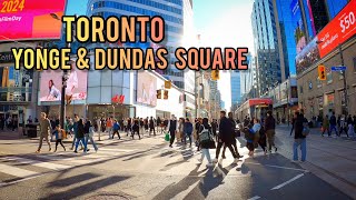 Toronto Saturday Yonge & Dundas Square, Downtown Walking Tour Canada 4k